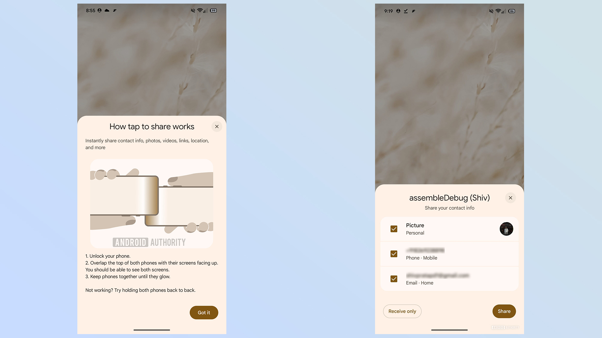 הקש כדי לשתף צילומי מסך אנדרואיד