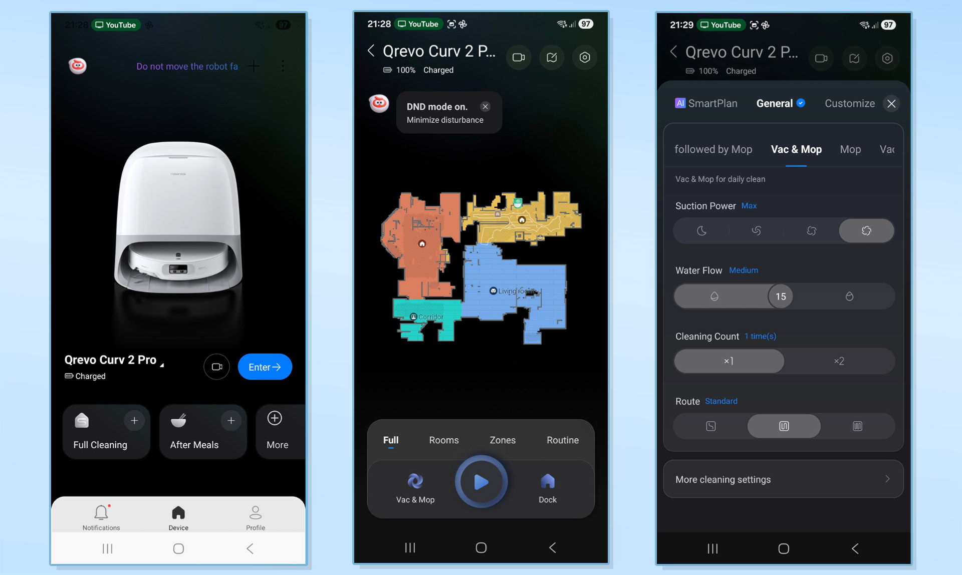צילומי מסך של אפליקציית Roborock-Qrevo-Curv-2-Pro