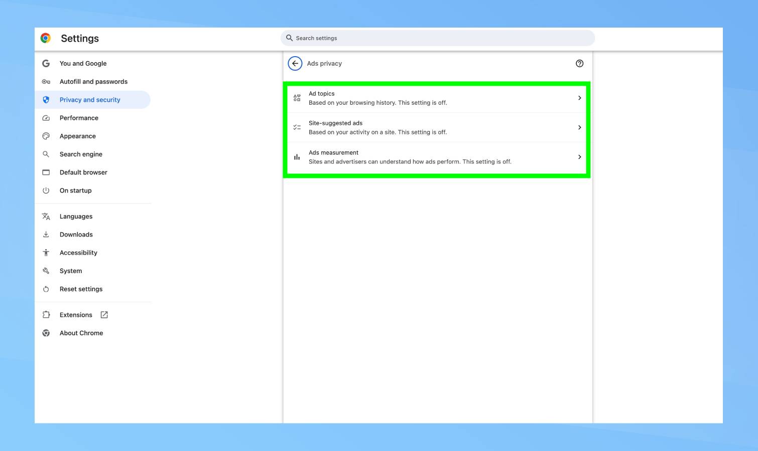 כל הגדרות המודעות הושבתו ב-Chrome