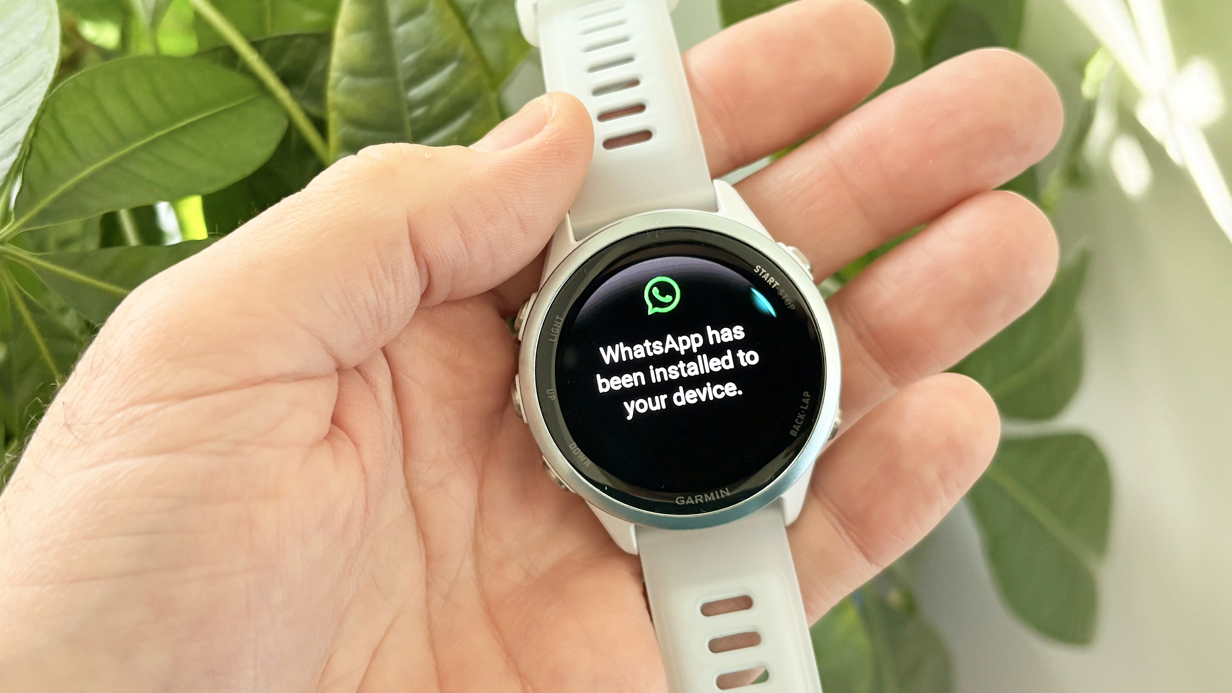 Garmin Forerunner 570 עם WhatsApp מוצג על המסך