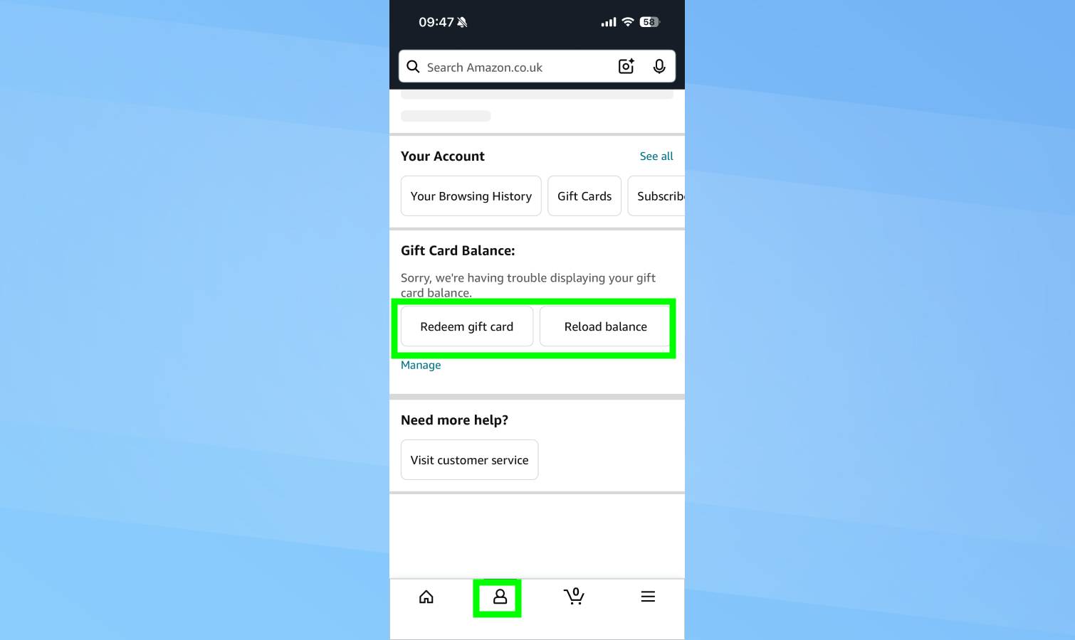 כרטיס מתנה של אמזון באפליקציה