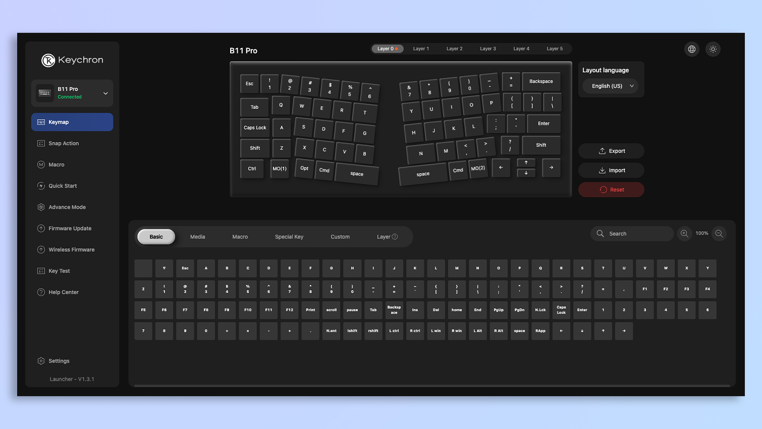 אפליקציה מבוססת אינטרנט של Keychron Launcher