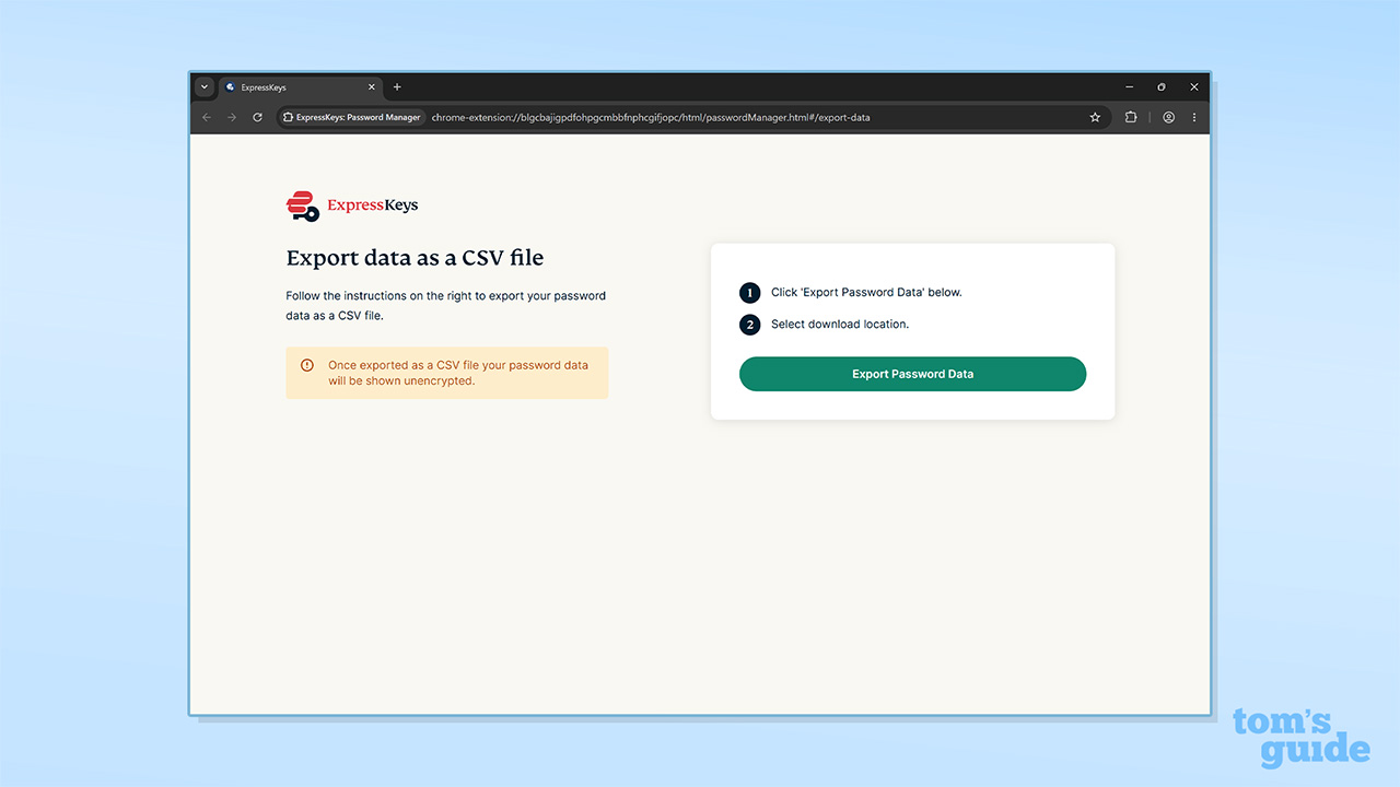 צילום מסך של יצוא CSV לשולחן העבודה של ExpressKeys