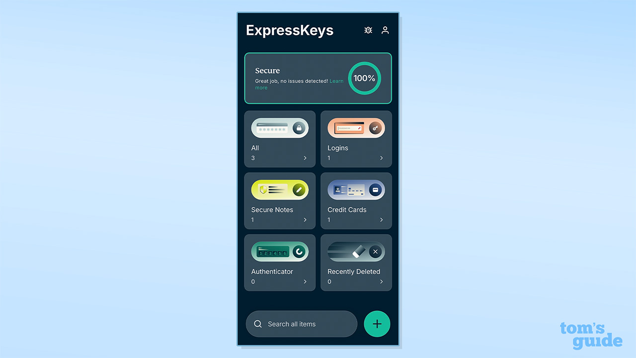 צילום מסך של לוח המחוונים לנייד של ExpressKeys