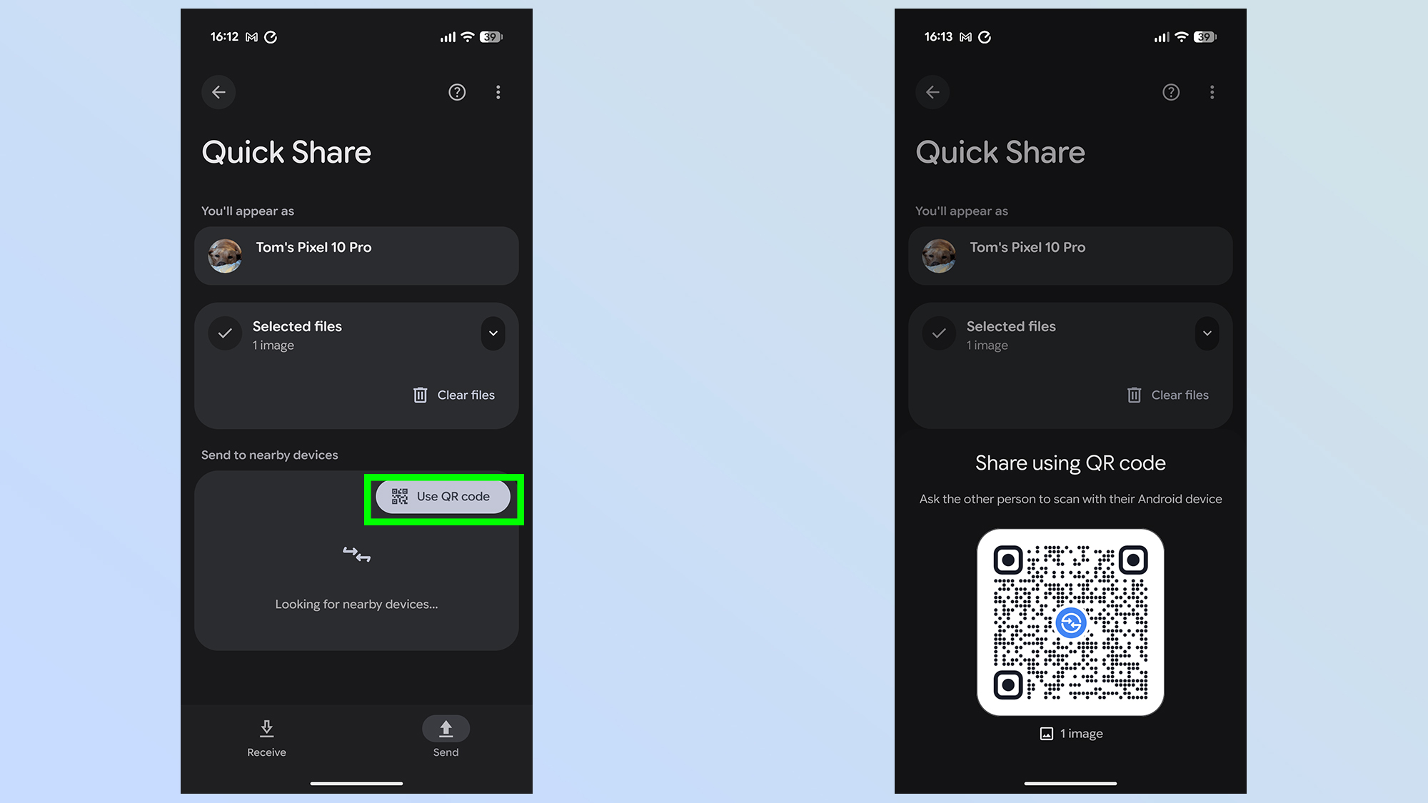 כיצד לשתף קבצים עם קוד qr באמצעות quickshare