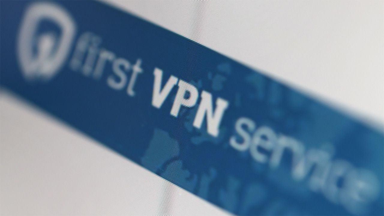 firstVPNservices logo displayed at an angle on a screen