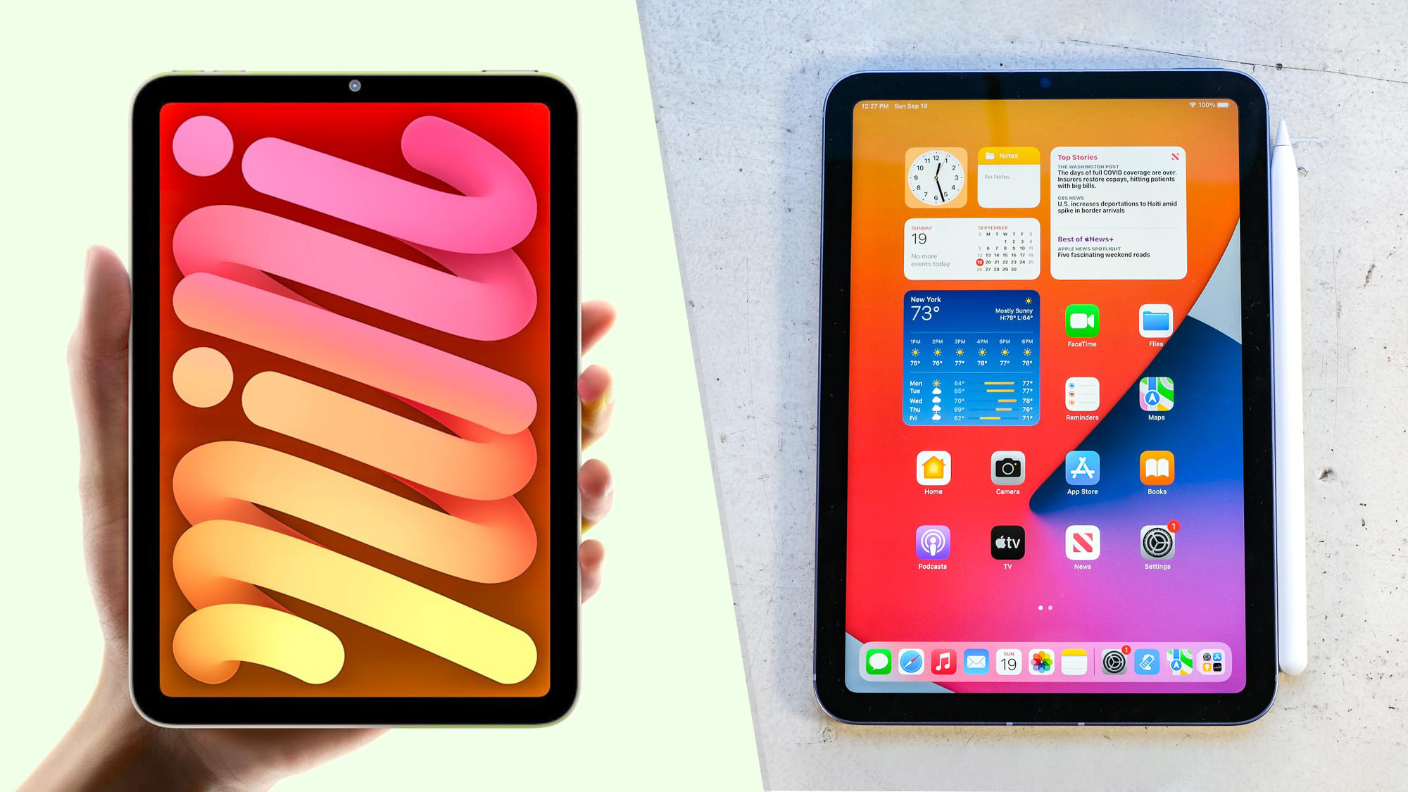 תמונת עופרת של Apple iPad mini 7 לעומת iPad mini 6 המציגה את שני הטאבלטים זה לצד זה