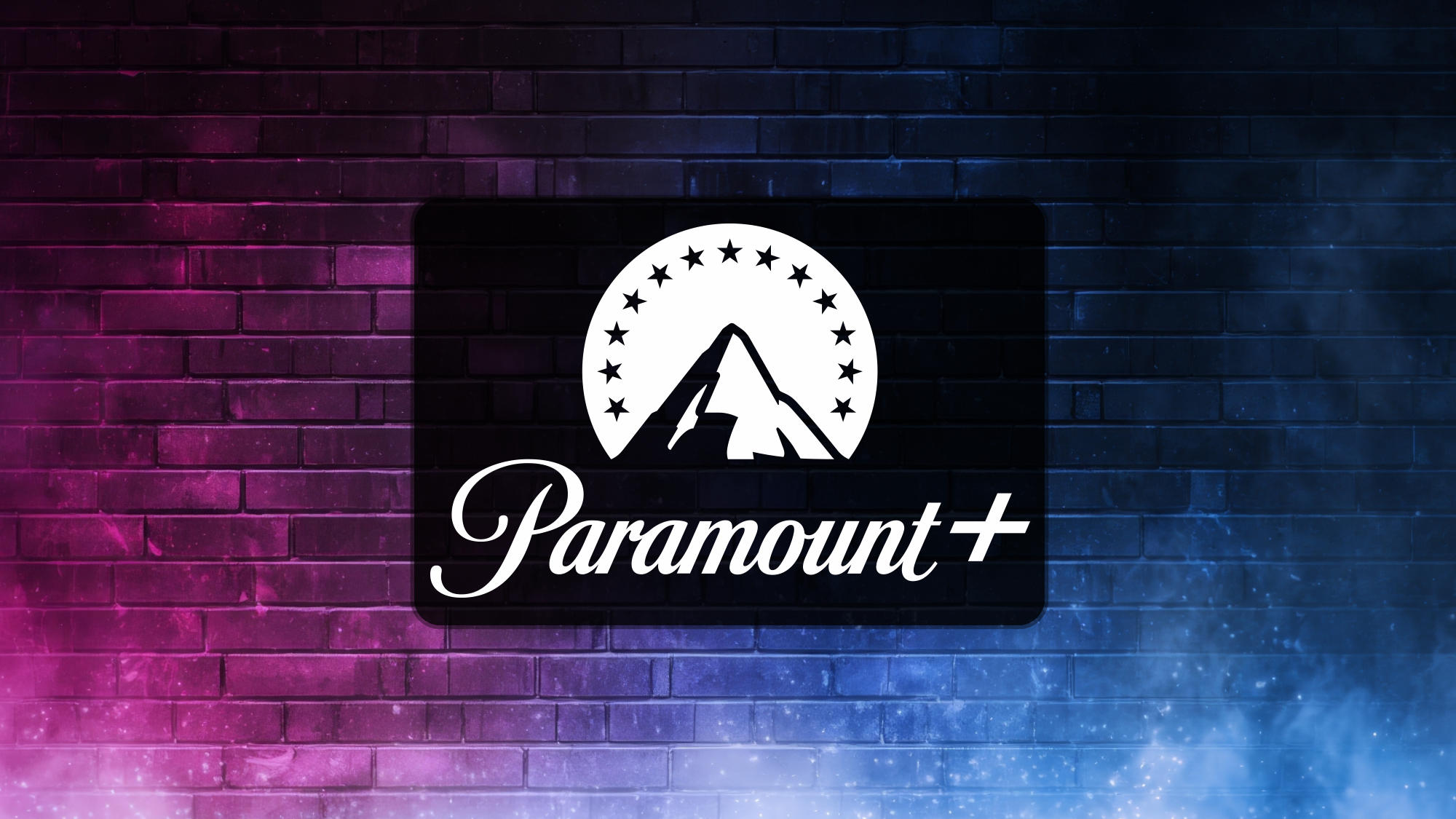 לוגו Paramount+ על רקע עשן כחול סגול