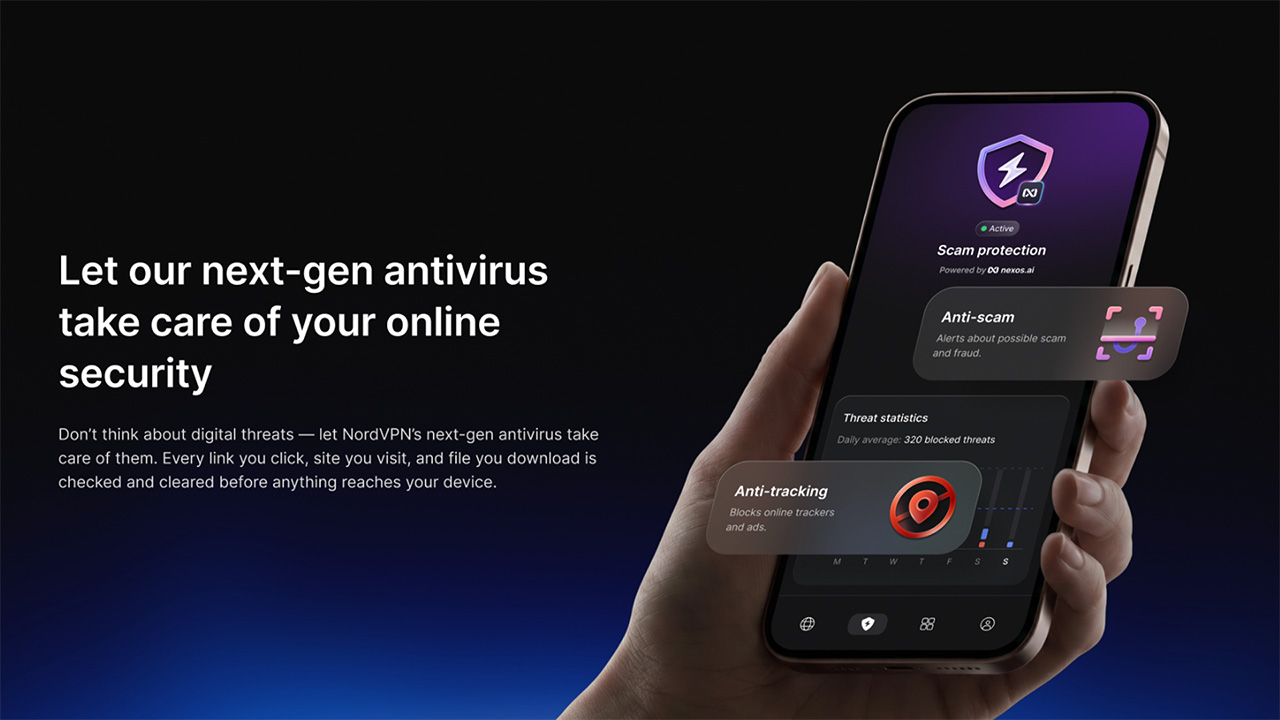גרפיקה של NordVPN המציגה מותג מחדש של אנטי וירוס בטלפון