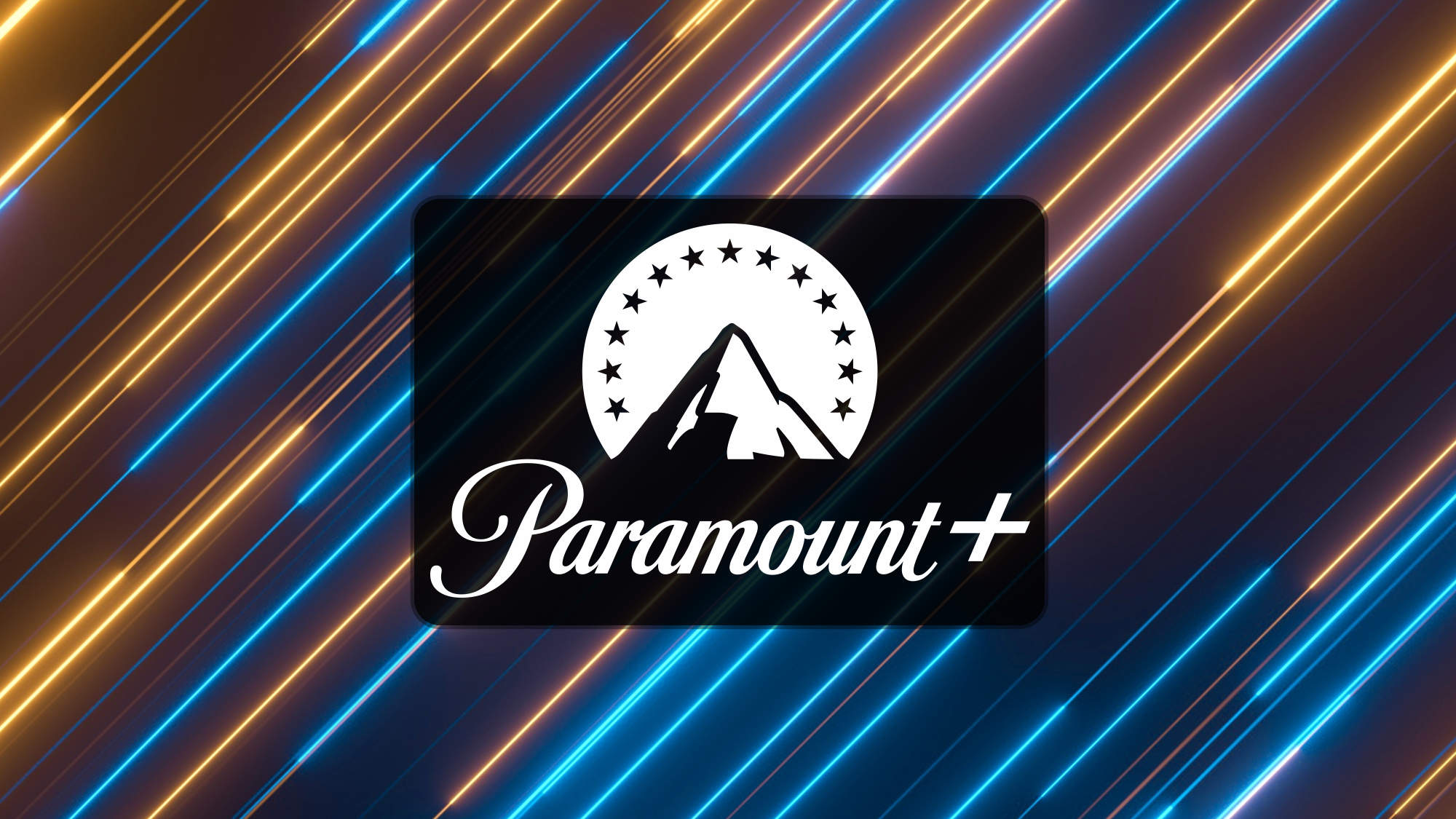 לוגו Paramount+ עם לייזרים צהובים וכחולים ברקע