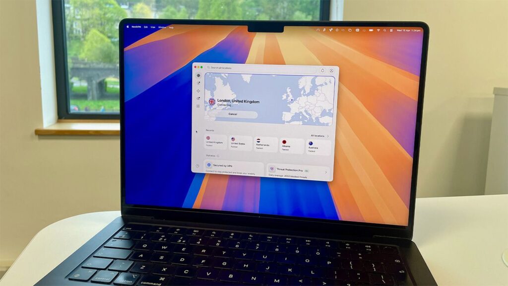 NordVPN open on MacBook displaying new UI and dashboard