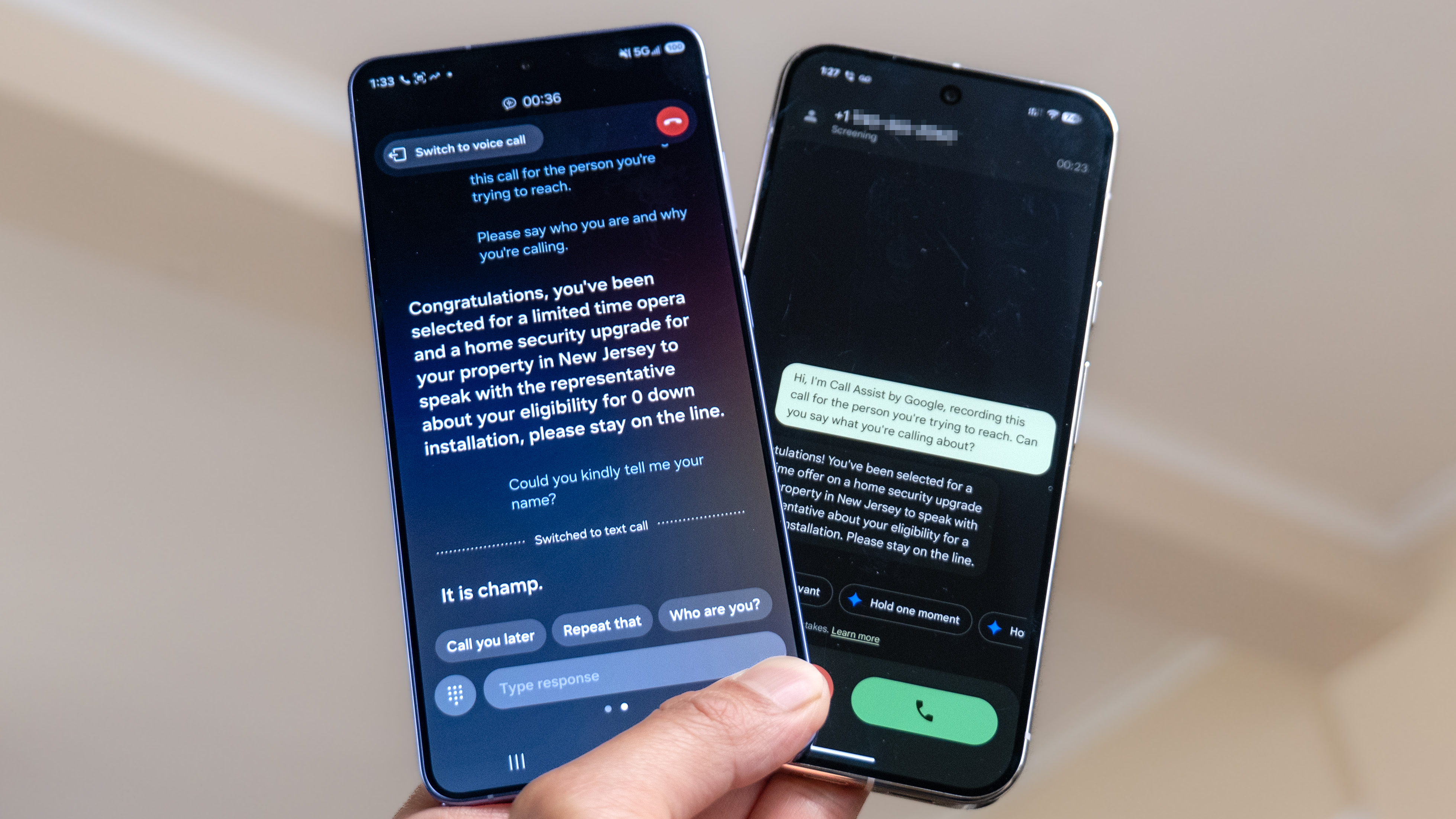 מסך שיחה Galaxy S26 Ultra לעומת Pixel 10 Pro XL.