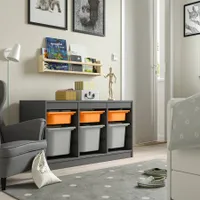 IKEA TROFAST שילוב אחסון עם קופסאות, אפור לבן/אפור