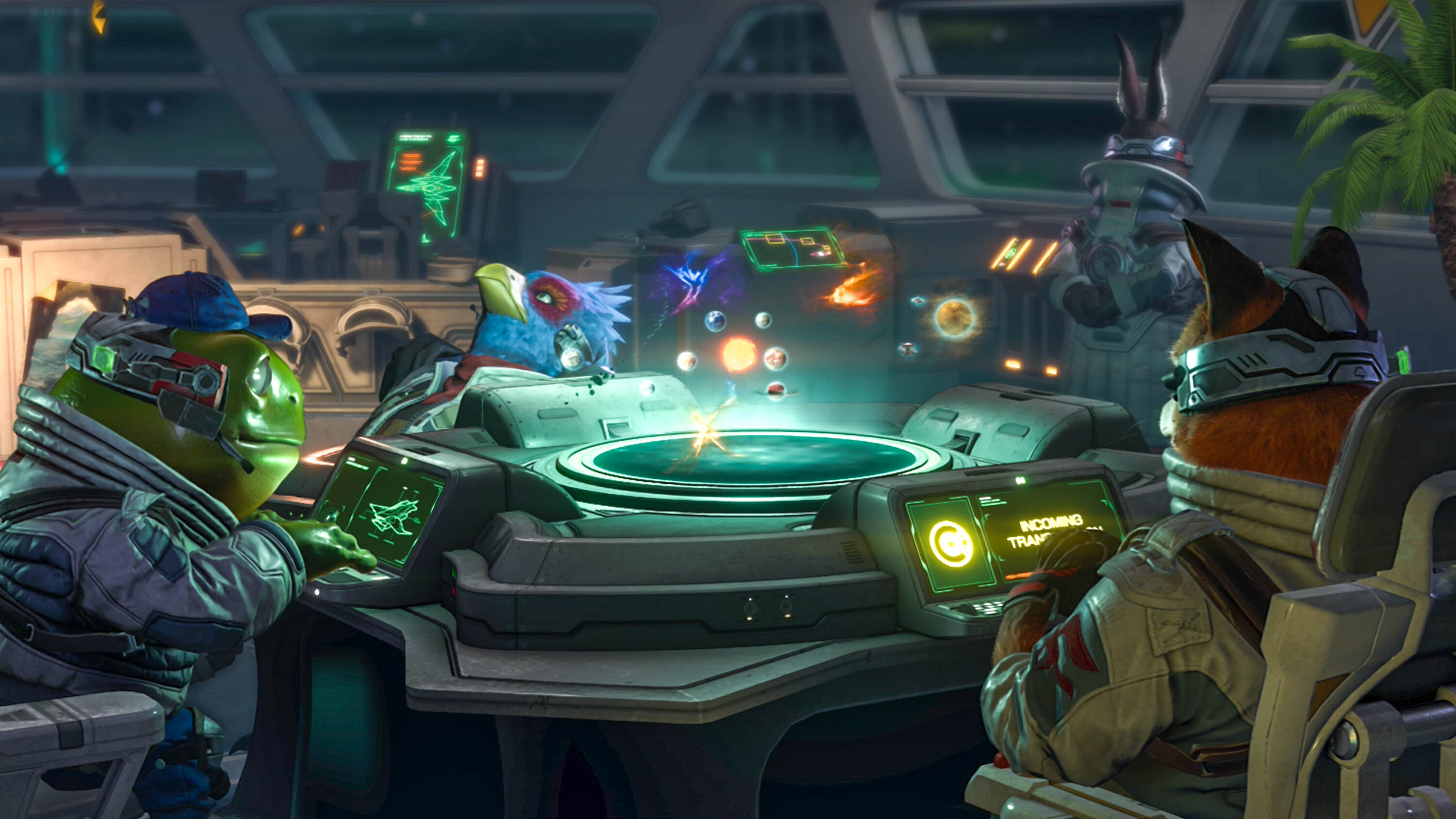 צוות Star Fox יושב סביב שולחן ב-Star Fox ב-Nintendo Switch 2