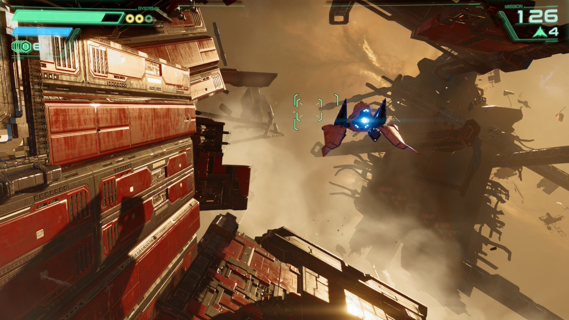 פוקס מקלאוד טס ליד הריסות החלל ב-Star Fox ב-Nintendo Switch 2