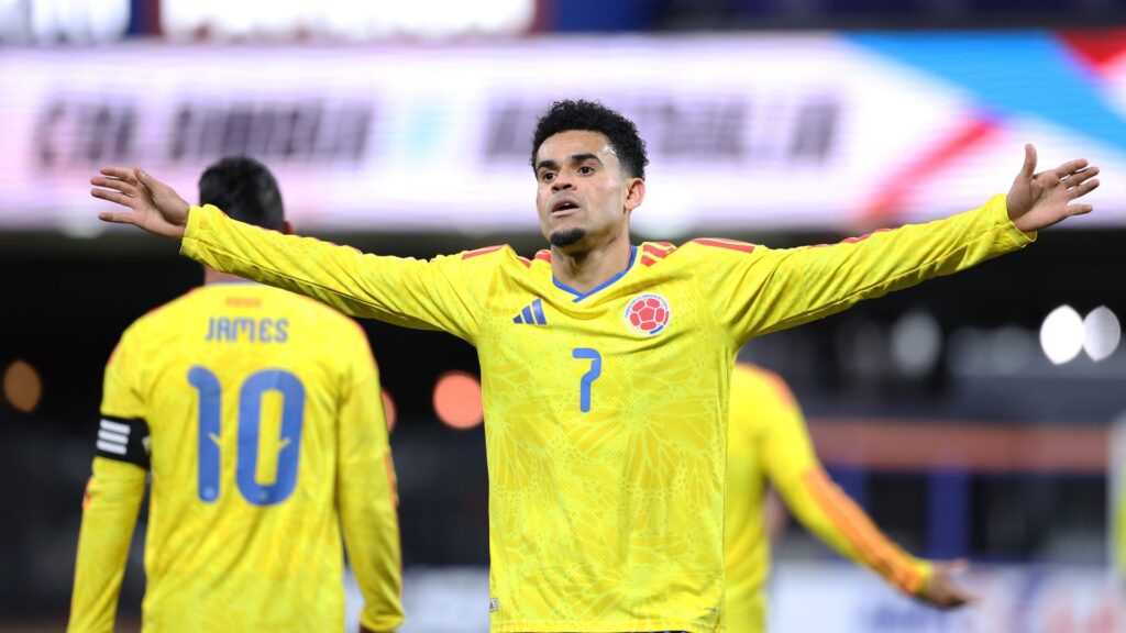 Luis Diaz of Colombia celebrates after scoring the team's second goal during the International Friendly match between Colombia and Australia