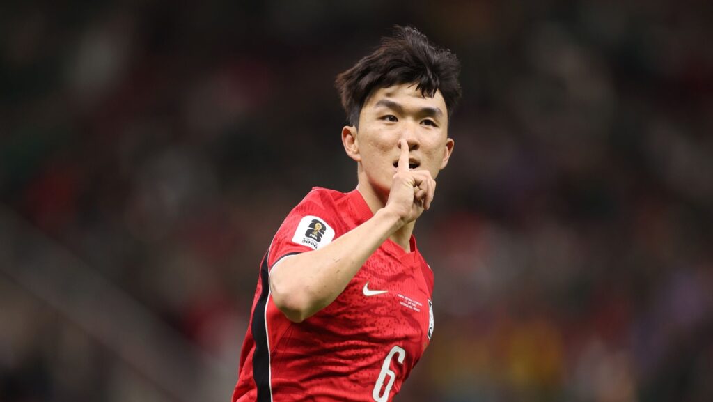 In-Beom Hwang of Korea Republic celebrates scoring his team's first goal during the World Cup 2026 Group A match between Korea Republic and Czechia on June 11, 2026 in Zapopan, Mexico.
