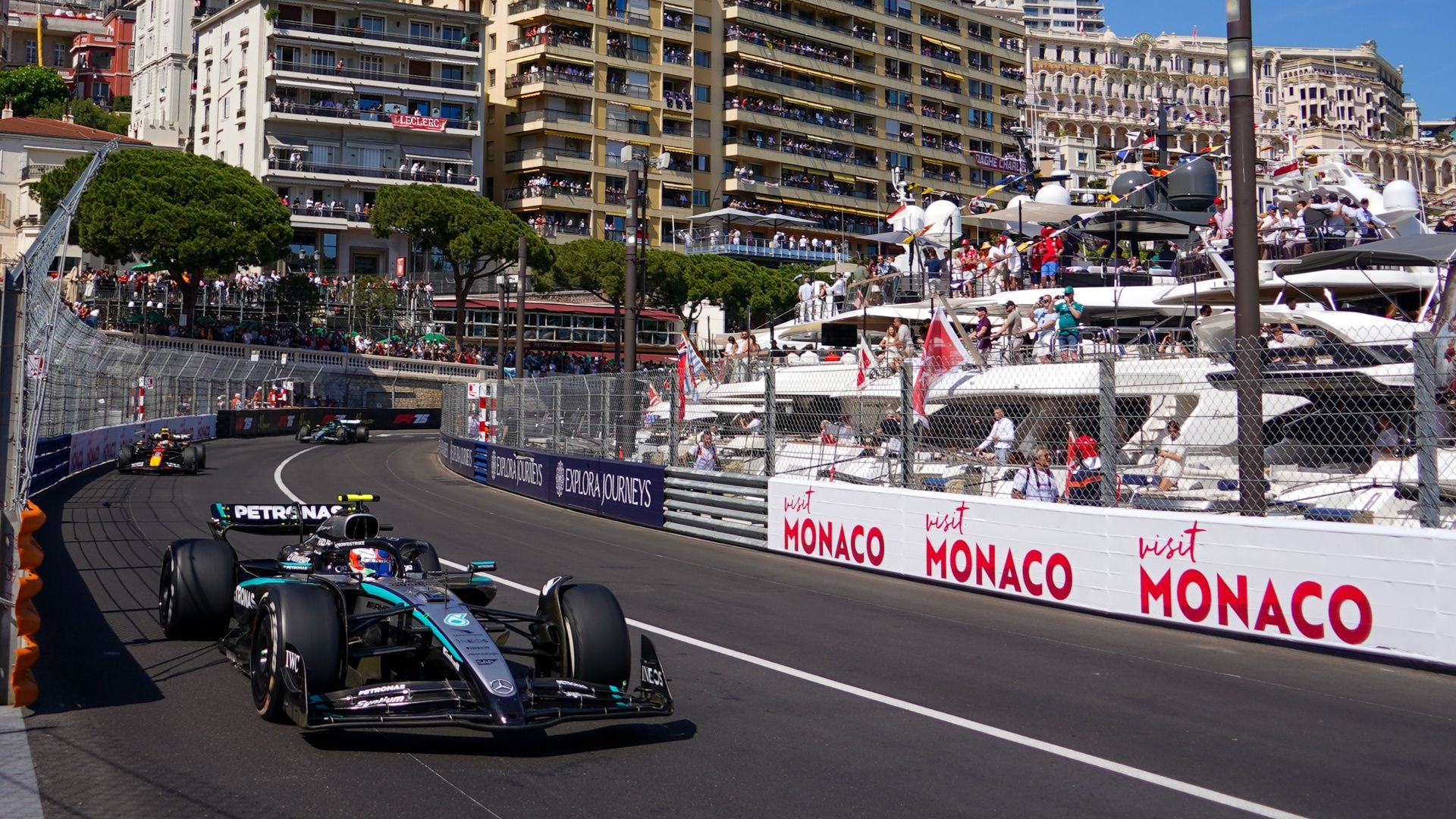 Kimi Antonelli of Italy drives the Mercedes during the Monaco Grand Prix.