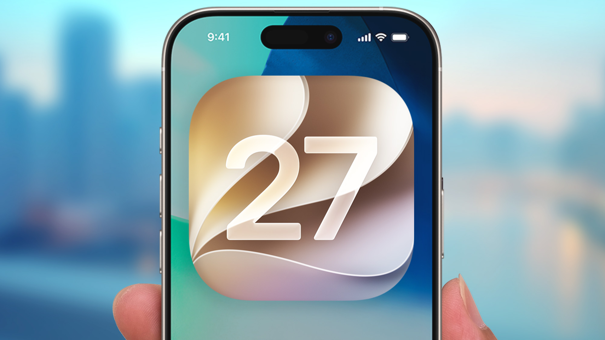 סמל iOS 27 מוצג על מסך אייפון