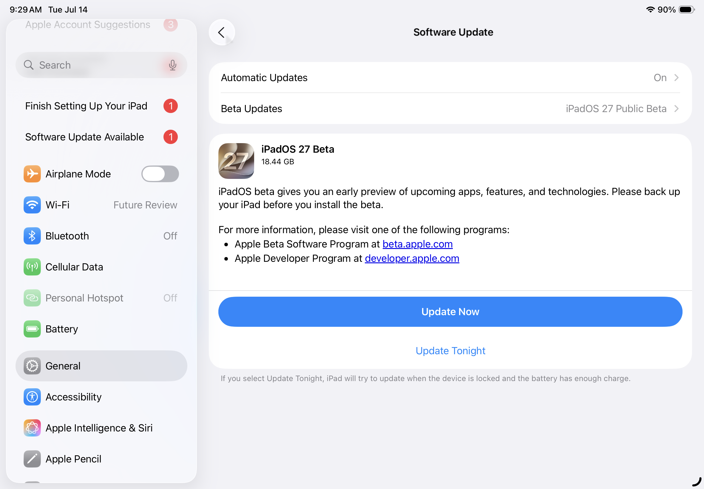בטא ציבורי של iPadOS 27