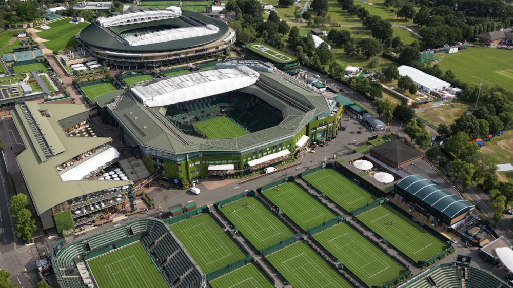 מבט אווירי של All England Lawn Tennis &amp; מועדון קרוקט (המכונה ווימבלדון) בלונדון, אנגליה