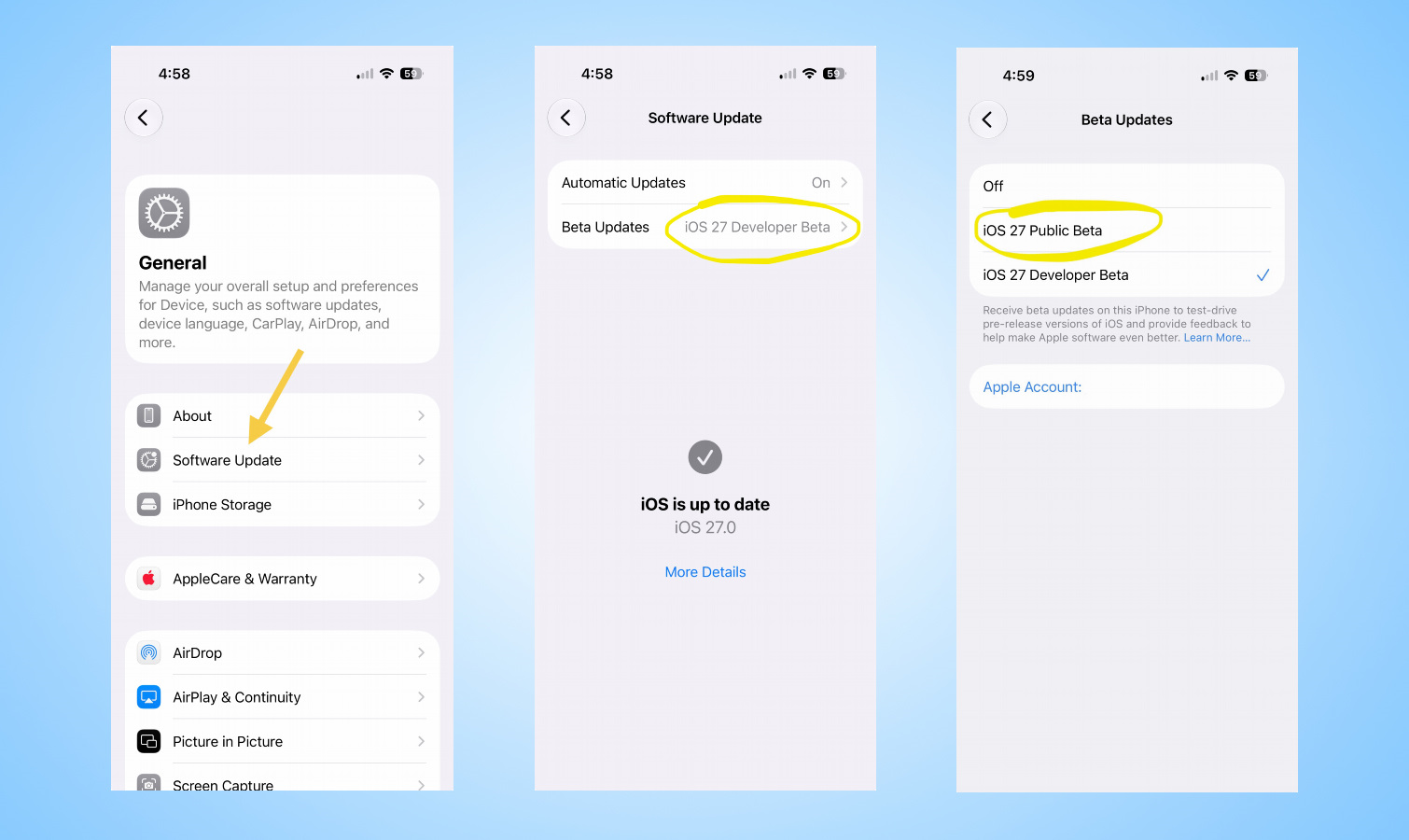 כיצד להוריד צילומי מסך בטא ציבוריים של iOS 27.
