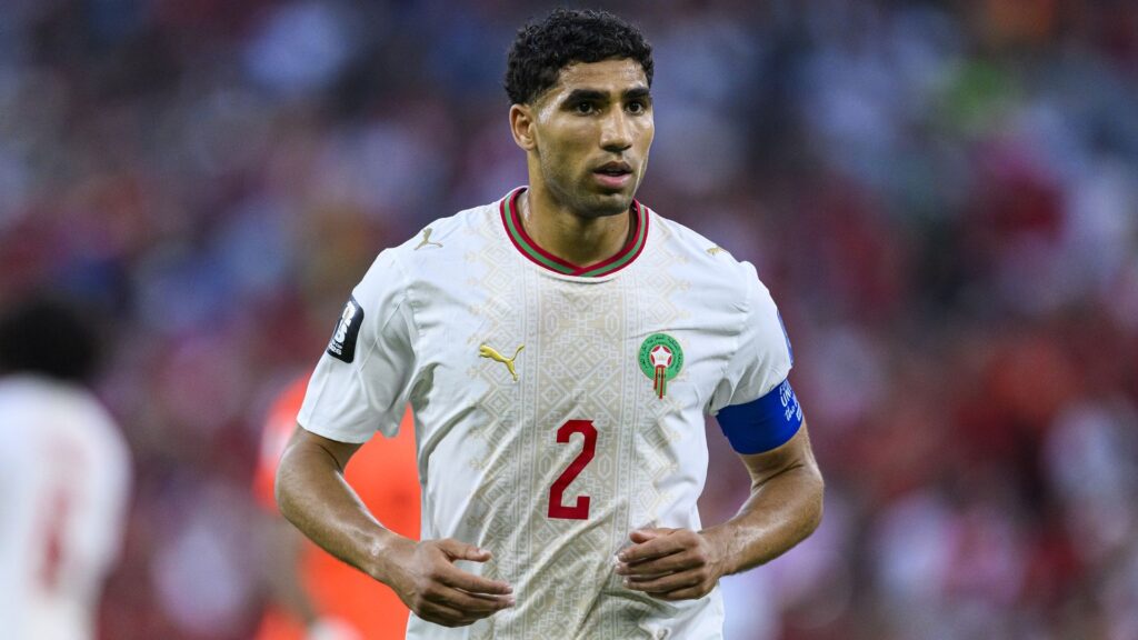 GUADALUPE, MEXICO - JUNE 29: Achraf Hakimi of Morocco looks on during the FIFA World Cup 2026 Round Of 32 match between Netherlands and Morocco at Monterrey Stadium on June 29, 2026 in Guadalupe, Mexico. (Photo by Martín Fonseca/Eurasia Sport Images/Getty Images)