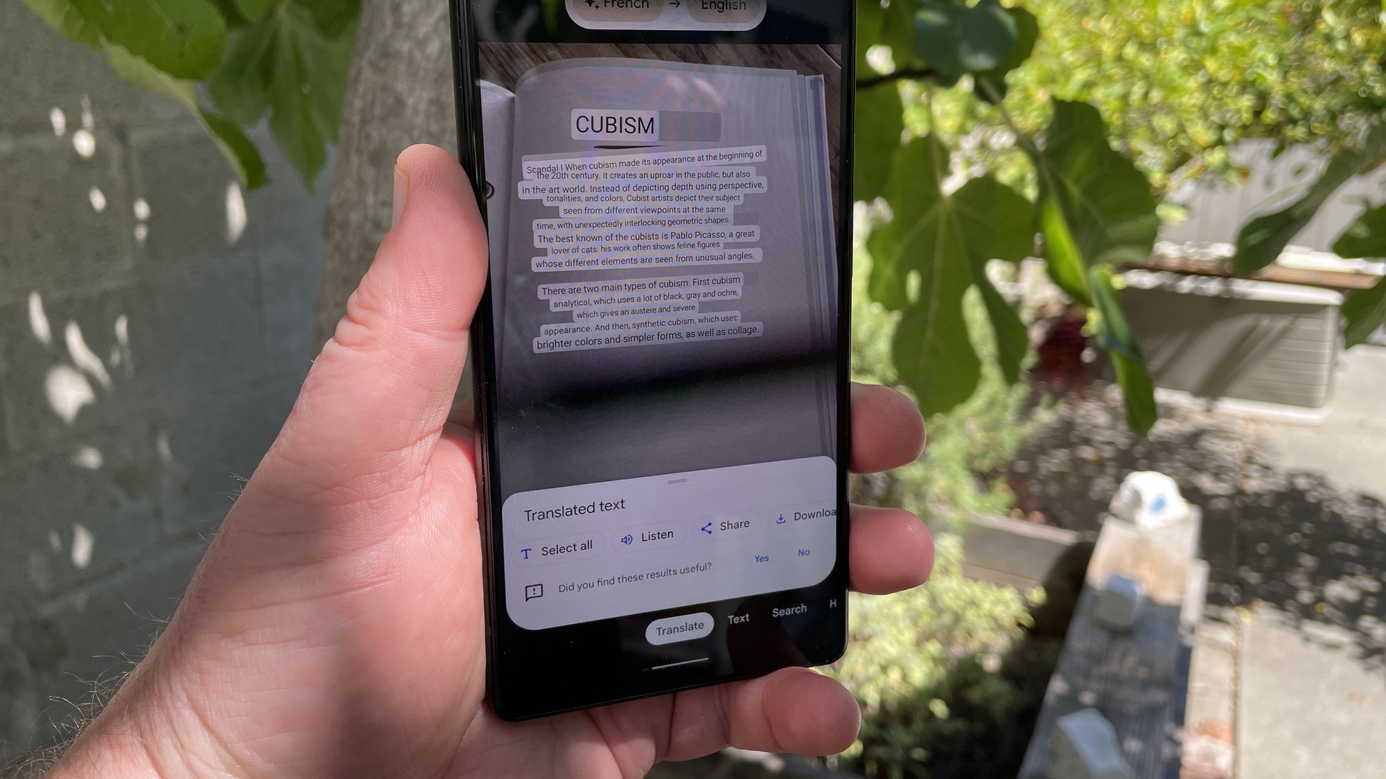 Google Lens מתרגם טקסט