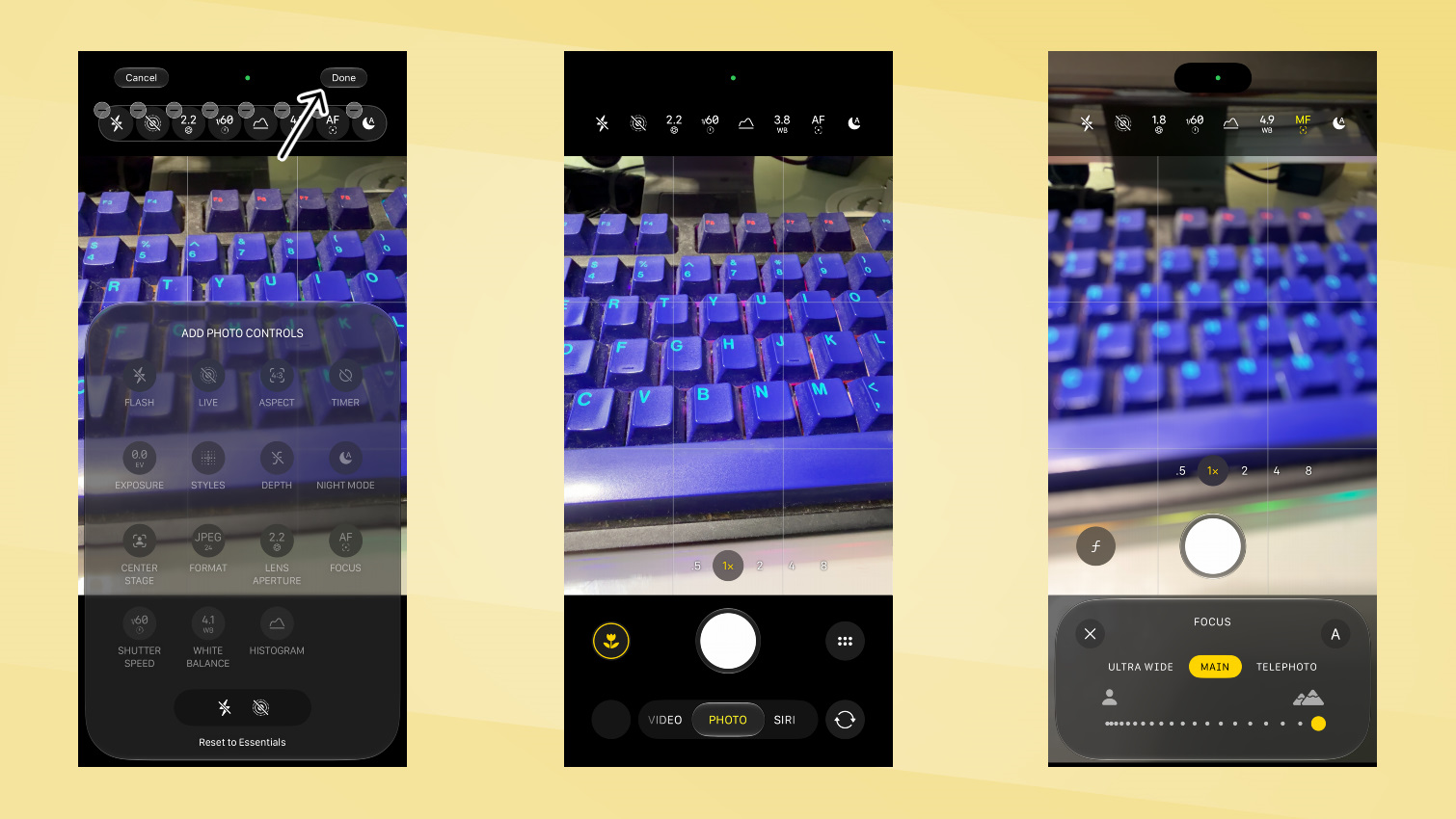 צילומי מסך של iPhone 18 Pro - Pro Controls.