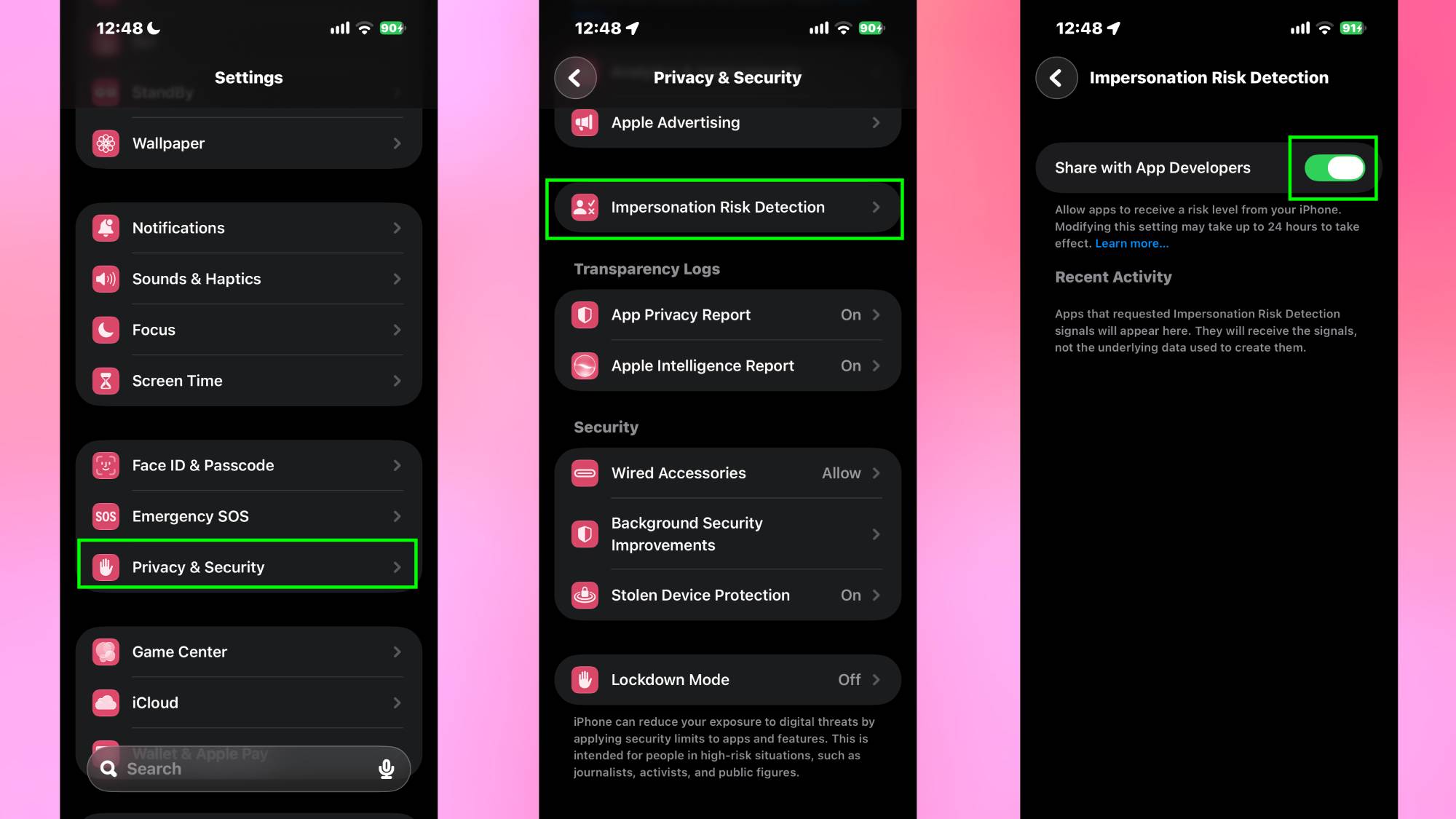 כיצד להפעיל את זיהוי סיכוני התחזות ב-iOS 27