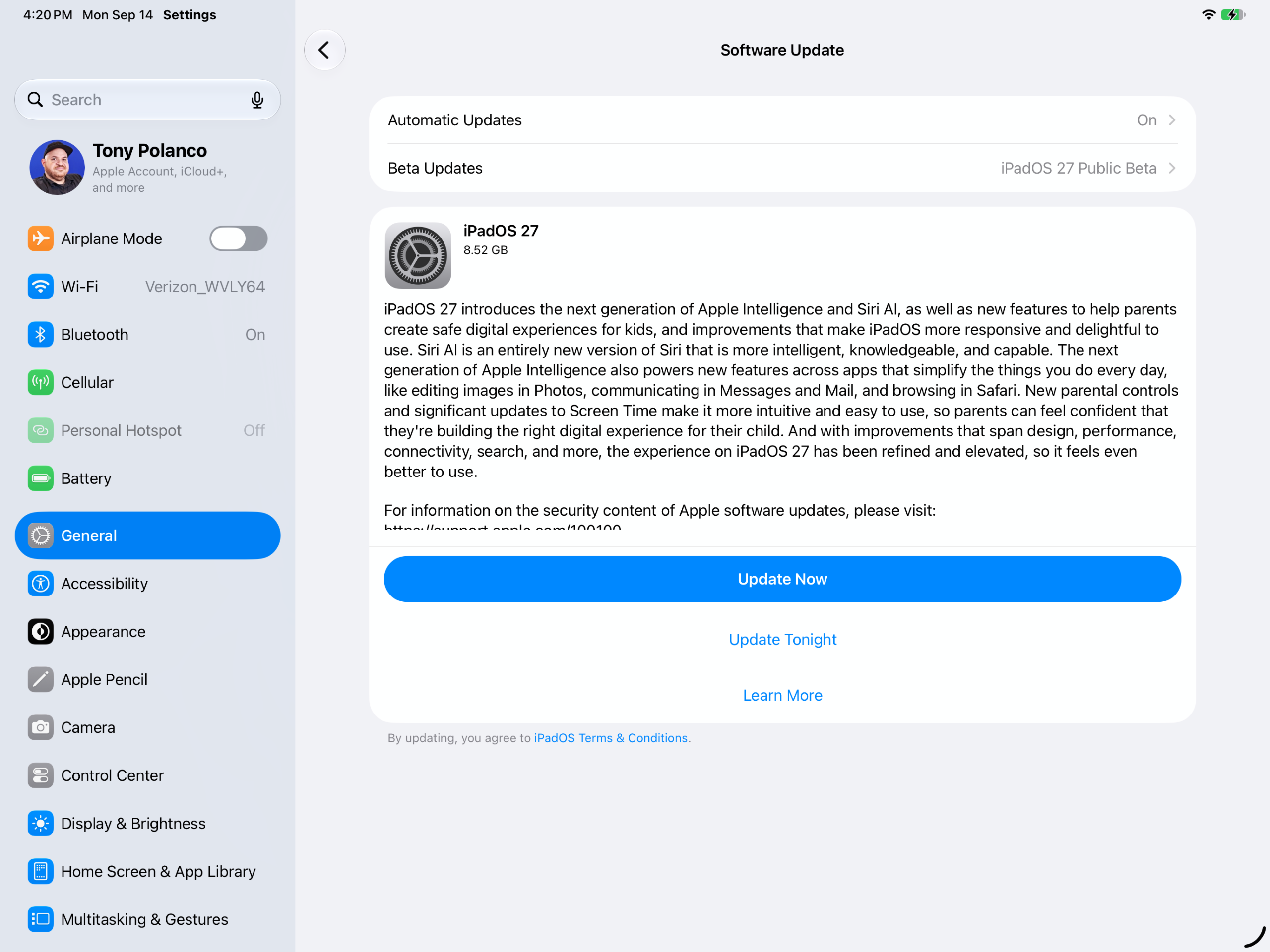 כיצד להתקין iPadOS 27