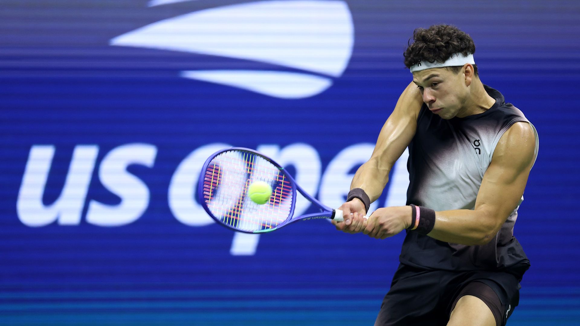 Ben Shelton of the United States returns a shot during the 2026 US Open at USTA Billie Jean King National Tennis Center.