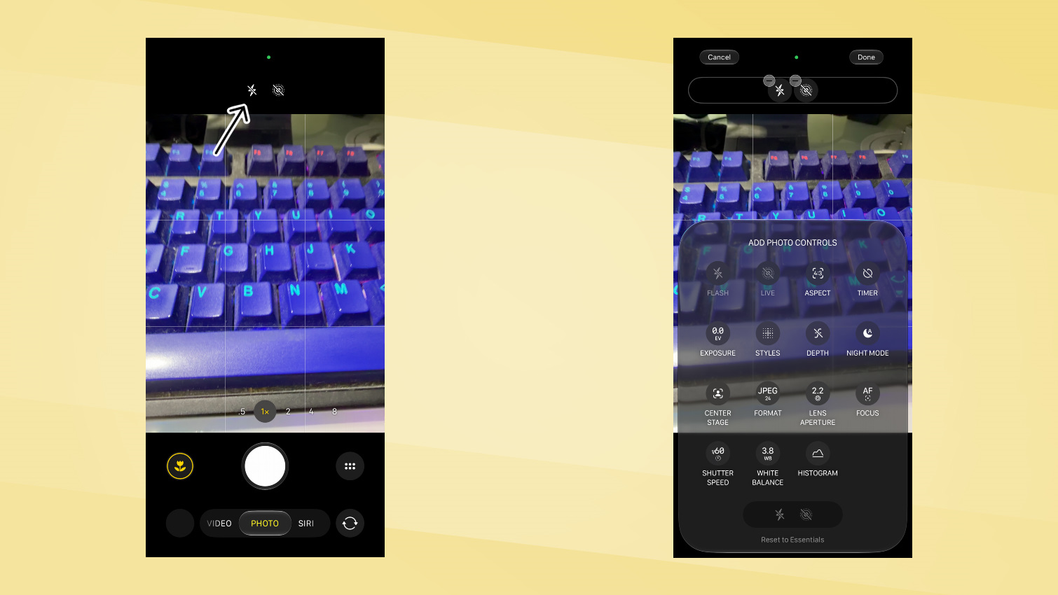צילומי מסך של iPhone 18 Pro - Pro Controls.