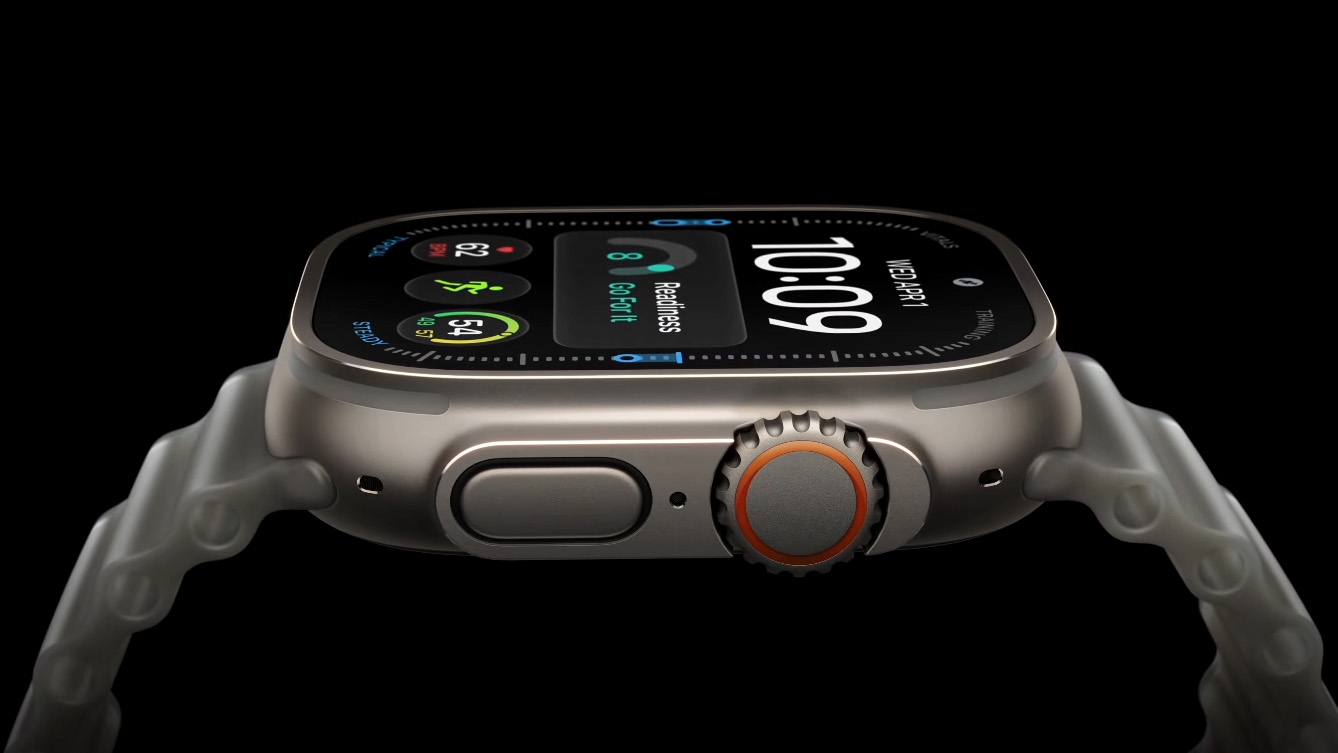 תקריב של פרופיל הצד של Apple Watch Ultra 4