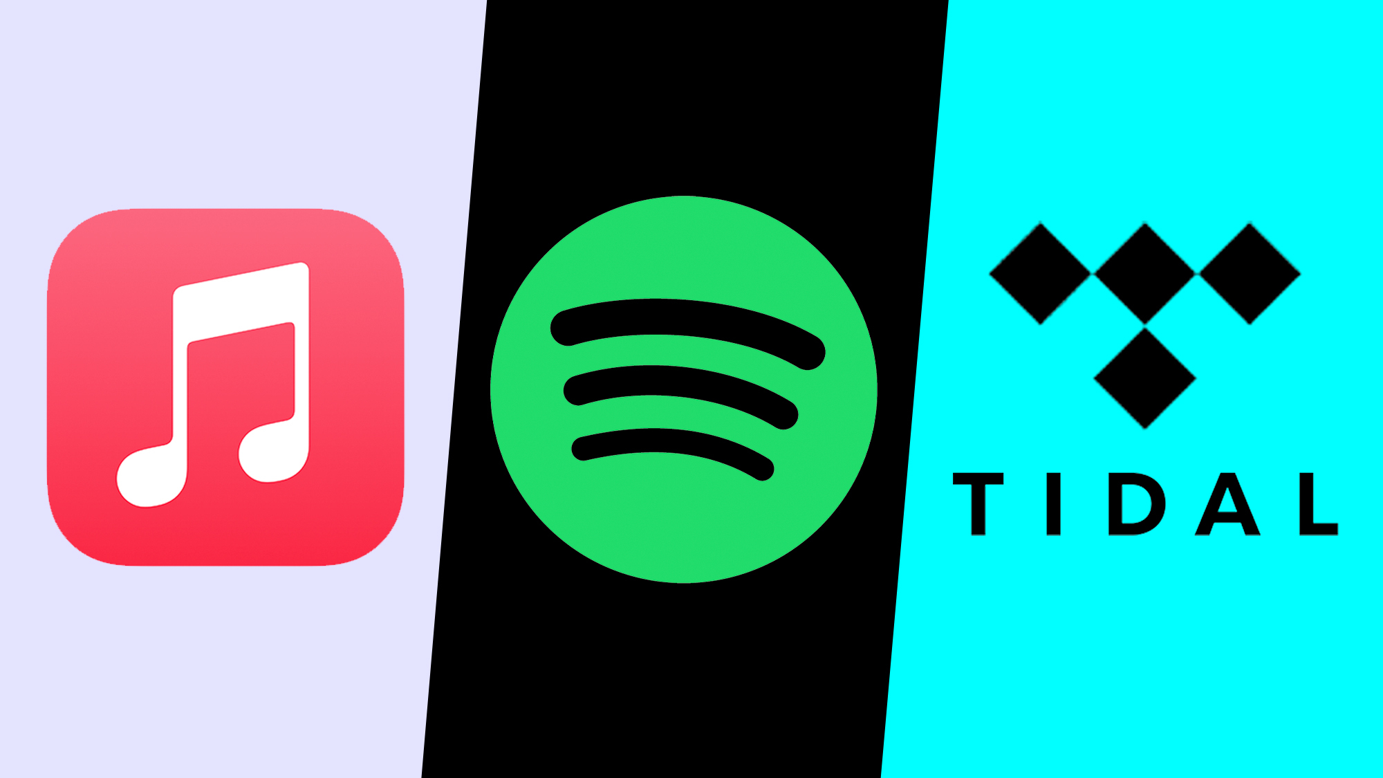 (LR) הלוגואים של Apple Music, Spotify ו-Tidal
