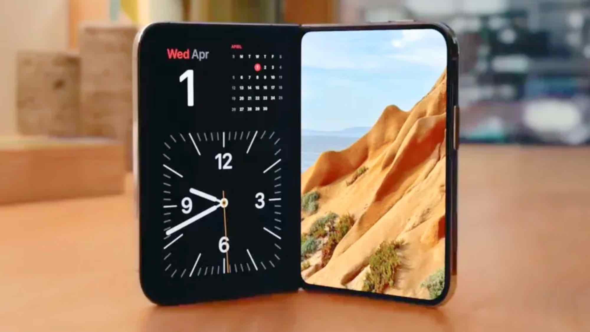 ה-iPhone Duo עומד על משטח ומציג מצב המתנה