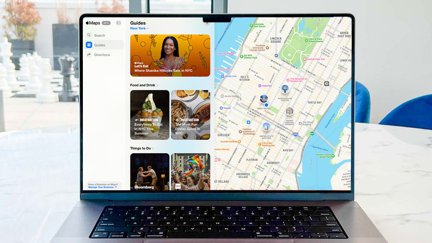 Apple Maps באינטרנט בתמונה על מסך Mac.