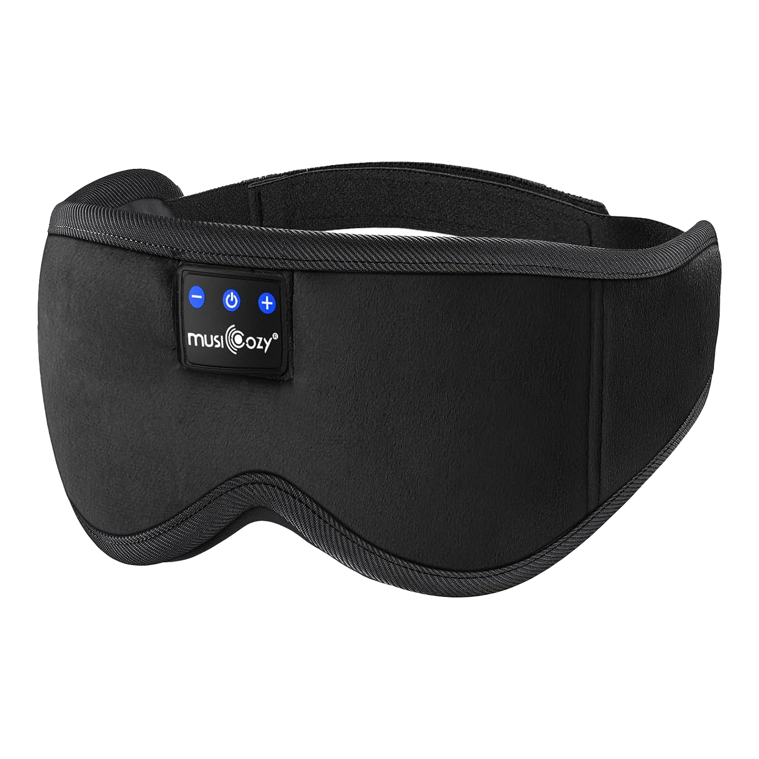 מסכת עיניים Bluetooth אוזניות שינה MUSICOZY בשחור על רקע לבן