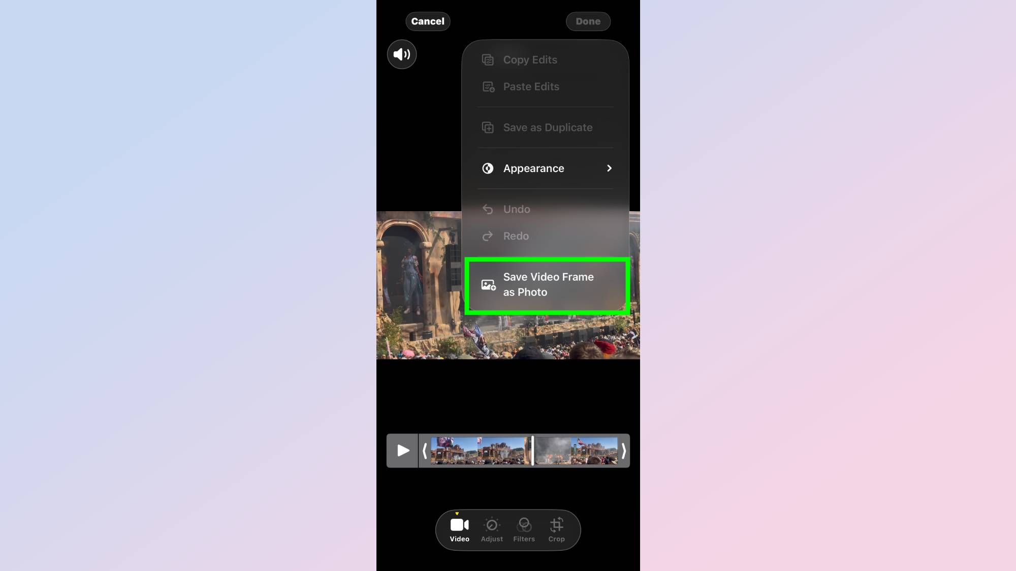 כיצד לשמור מסגרת וידאו כתמונה באייפון ב-iOS 27
