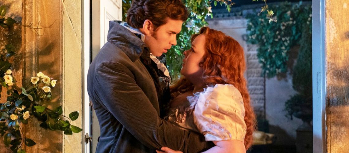 Luke Newton and Nicola Coughlan in Bridgerton season 3 on Netflix