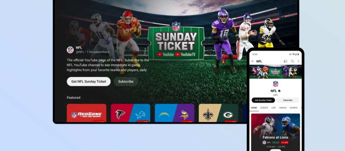NFL Sunday Ticket on YouTube shown on a TV and phone