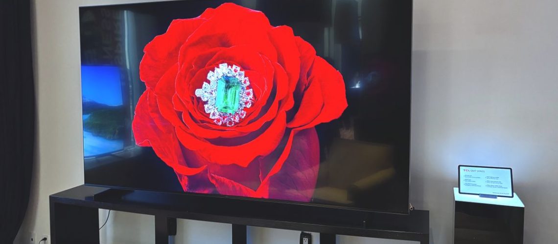 The TCL QM7 at an event at CES 2024.