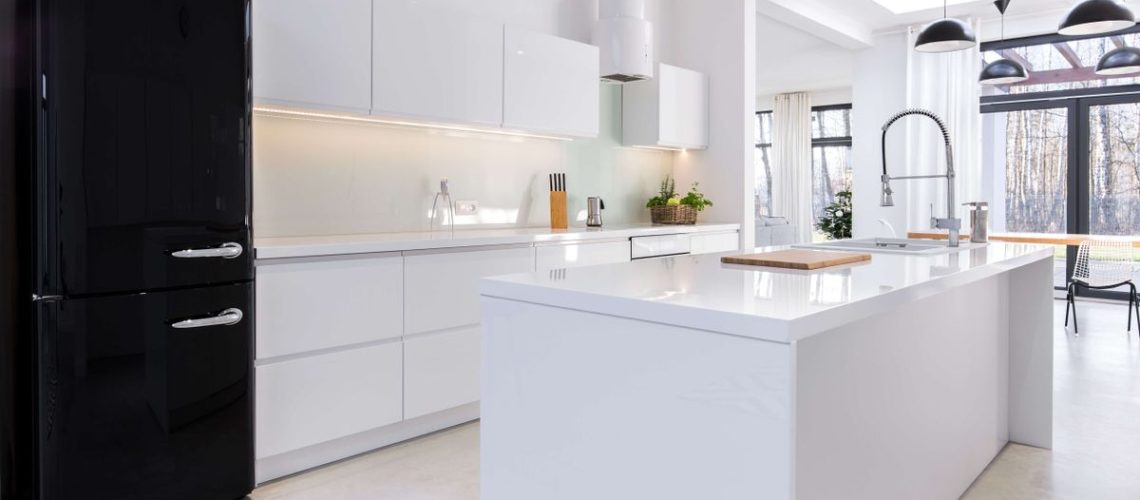 White decluttered kitchen with a minimalist look