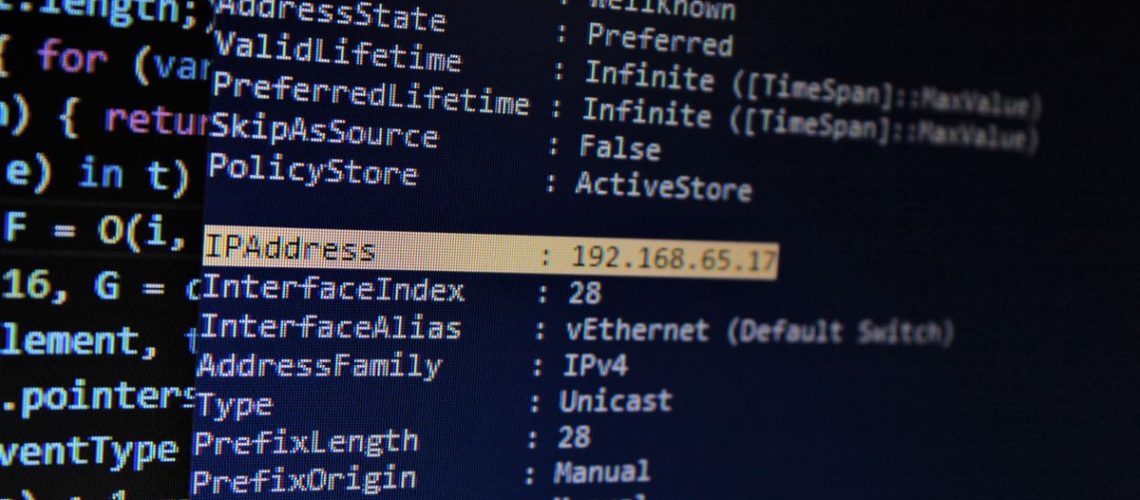 An IP address on a screen of code, representing an article about how to change your IP address