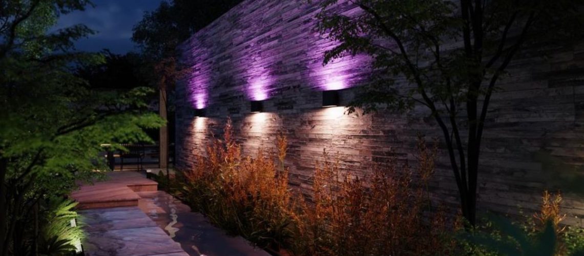 Philips Hue Dymera smart lights on exterior wall