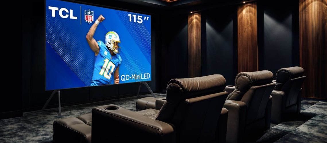 TCL QM89 Mini-LED TV on stand in theater