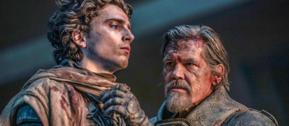 Paul Atreides (Timothee Chalamet) and Gurney Halleck (Josh Brolin) in Dune: Part Two