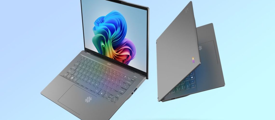 Acer Swift 14 AI on a teal background