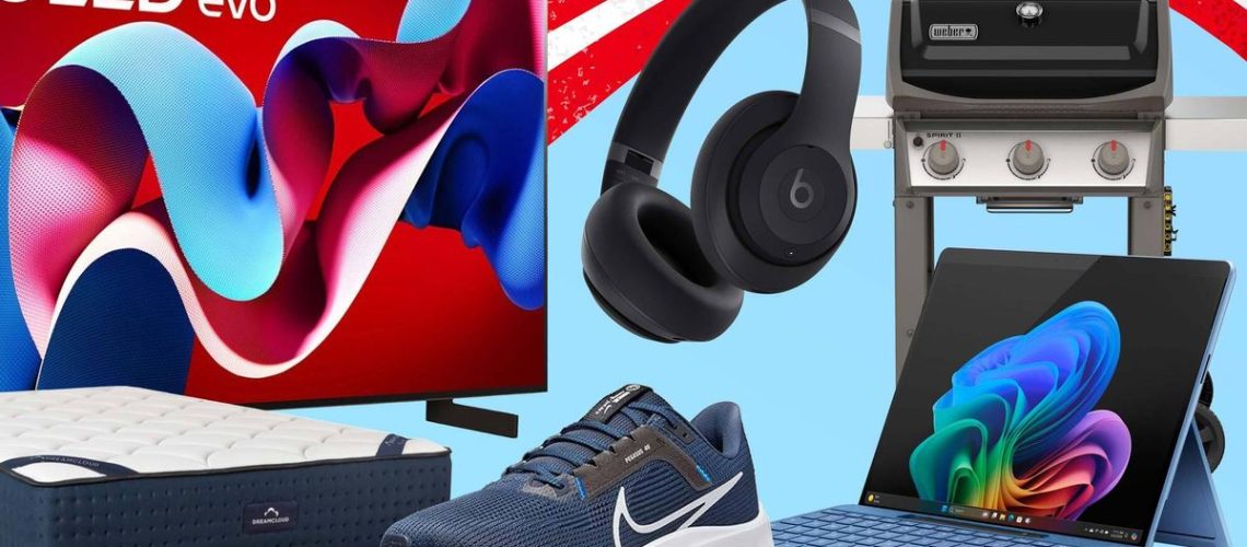 Photo of LG C4 OLED, DreamCloud mattress, Nike Shoes, Beats headphones, Weber grill, and Surface Pro 11