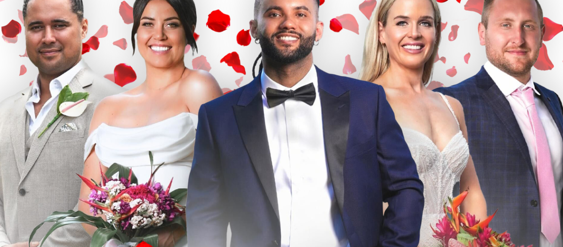 Married At First Sight New Zealand season 4 brides and grooms in wedding outfits